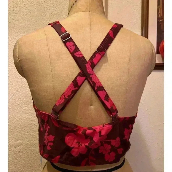 Yonique Plus Size V Neck Criss Cross Back Red Flower Bikini Top NWT Size 18W - Picture 4 of 9